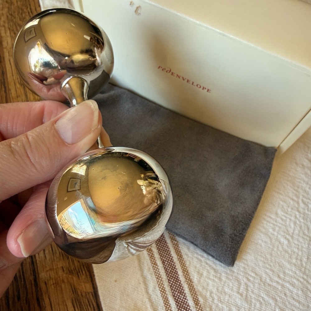 Red Envelope Silver Plated Baby Rattle Classic Dumbbell - Picture 4 of 16